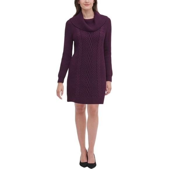 Tommy Hilfiger Aubergine Cable Knit 'Aran Style' Knit Sweater Dress Size S - Picture 1 of 11
